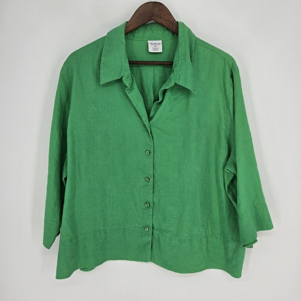 Westbound 100% Linen Boxy Minimalist Button Front Top 2X